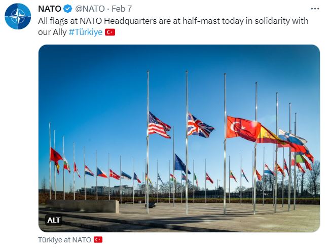 NATO flags fly half mast in solidarity with ally Turkey