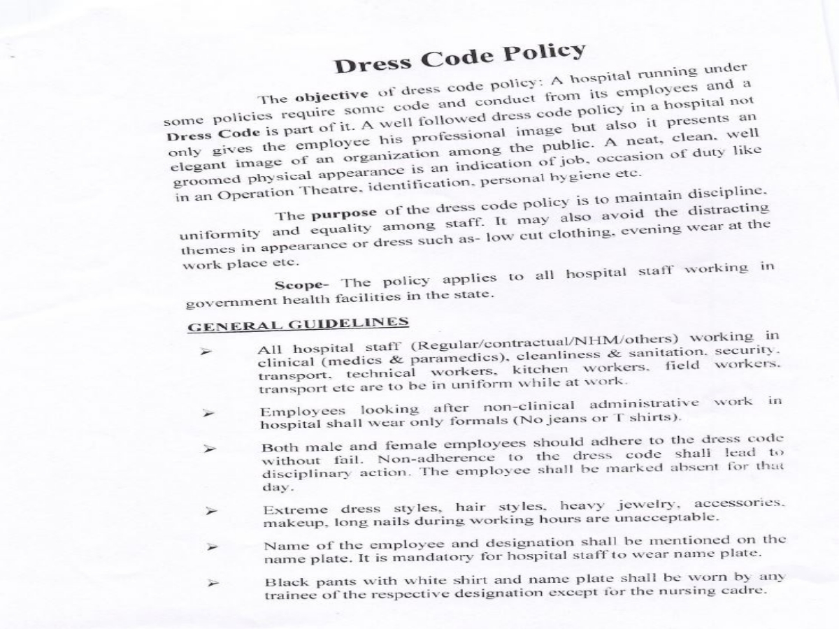 dress code in government hospitals in haryana