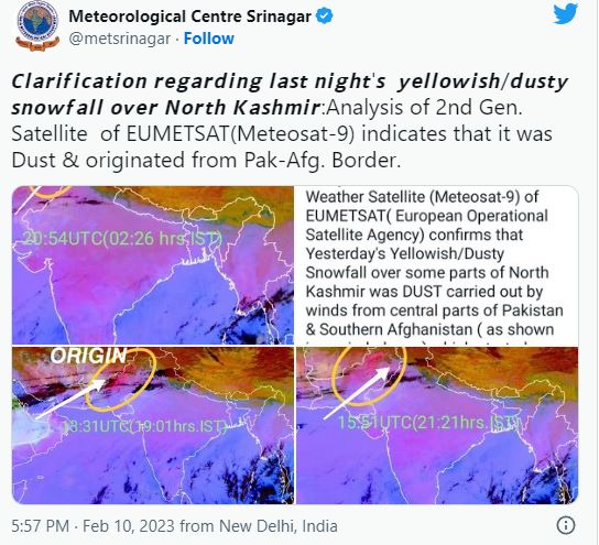 Pak, Afghan Dust Changes Kashmir Snow Colour, MeT Says