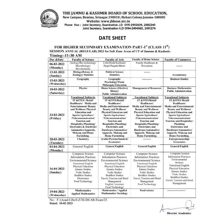 Date sheet notified for annual exams of class 10 to 12th students in kashmir