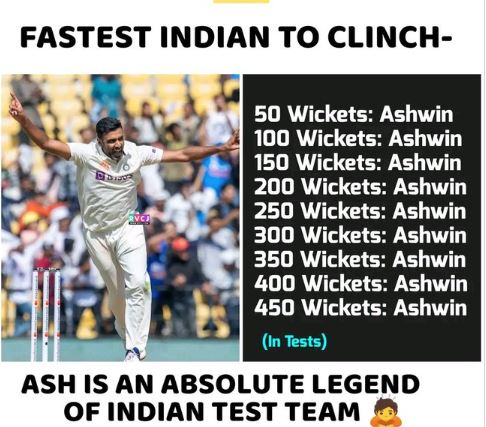 Ravichandran Ashwin took fastest 450 wickets