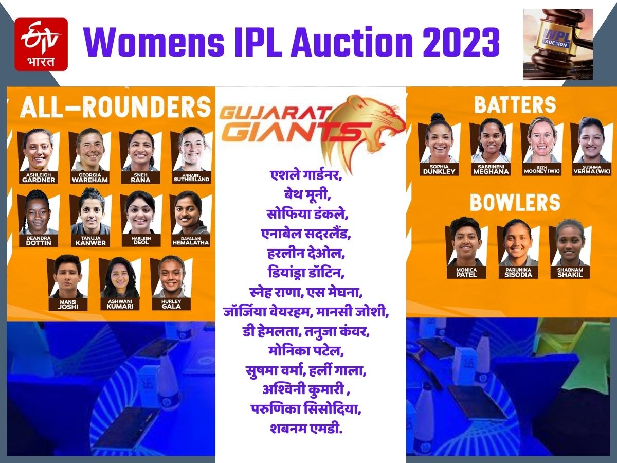 Complete Players List For WPL  2023 Gujarat Giants