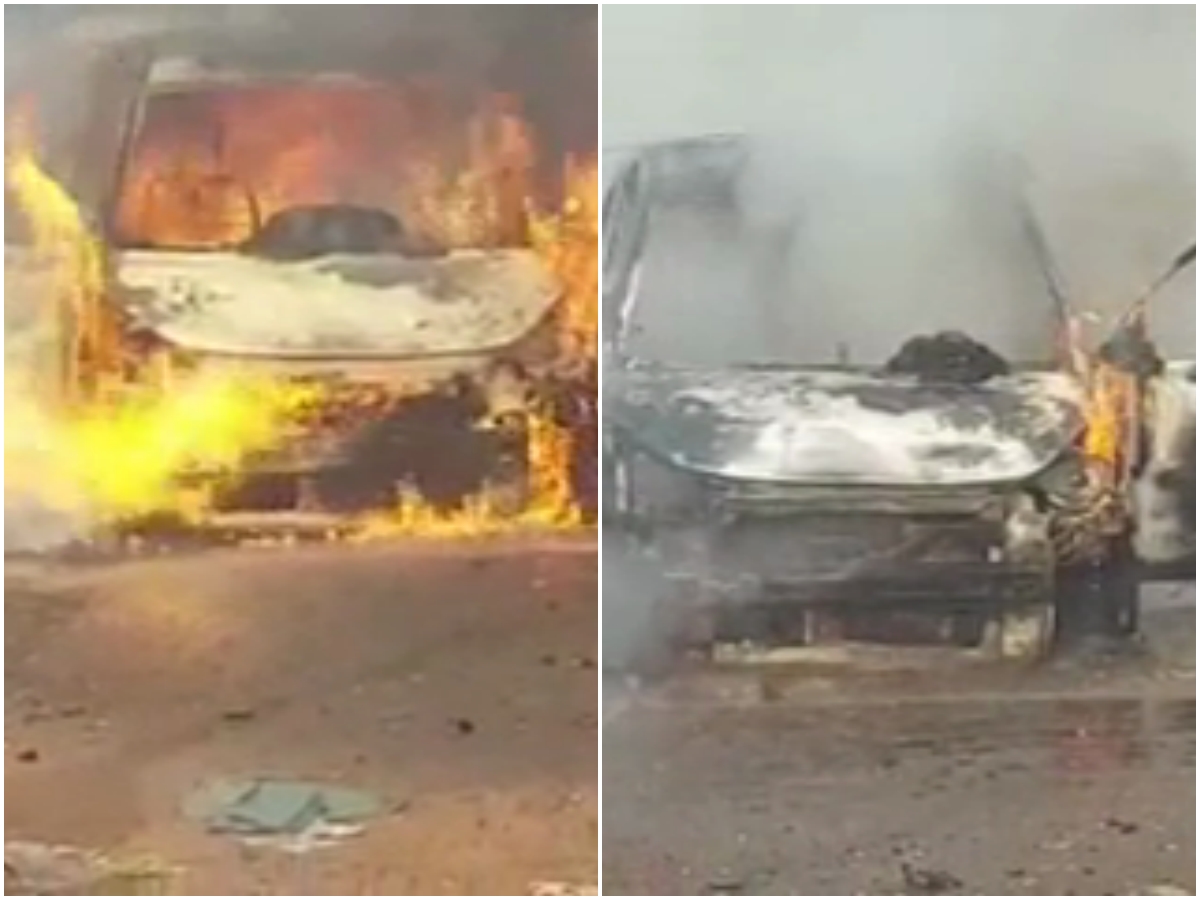 Faridabad latest news Fire in car in Faridabad Car burnt in Ballabhgarh moving car caught fire in Faridabad