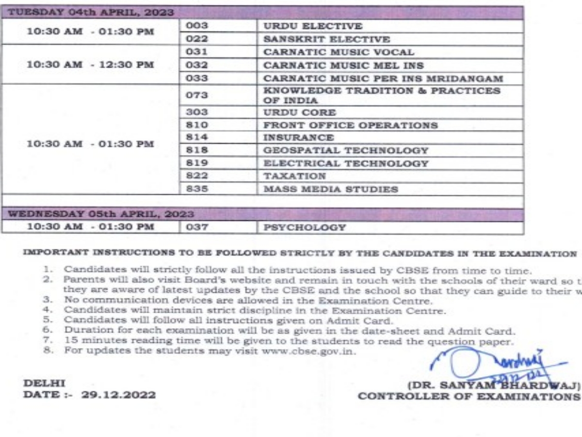 Chandigarh CBSE Exam 2023