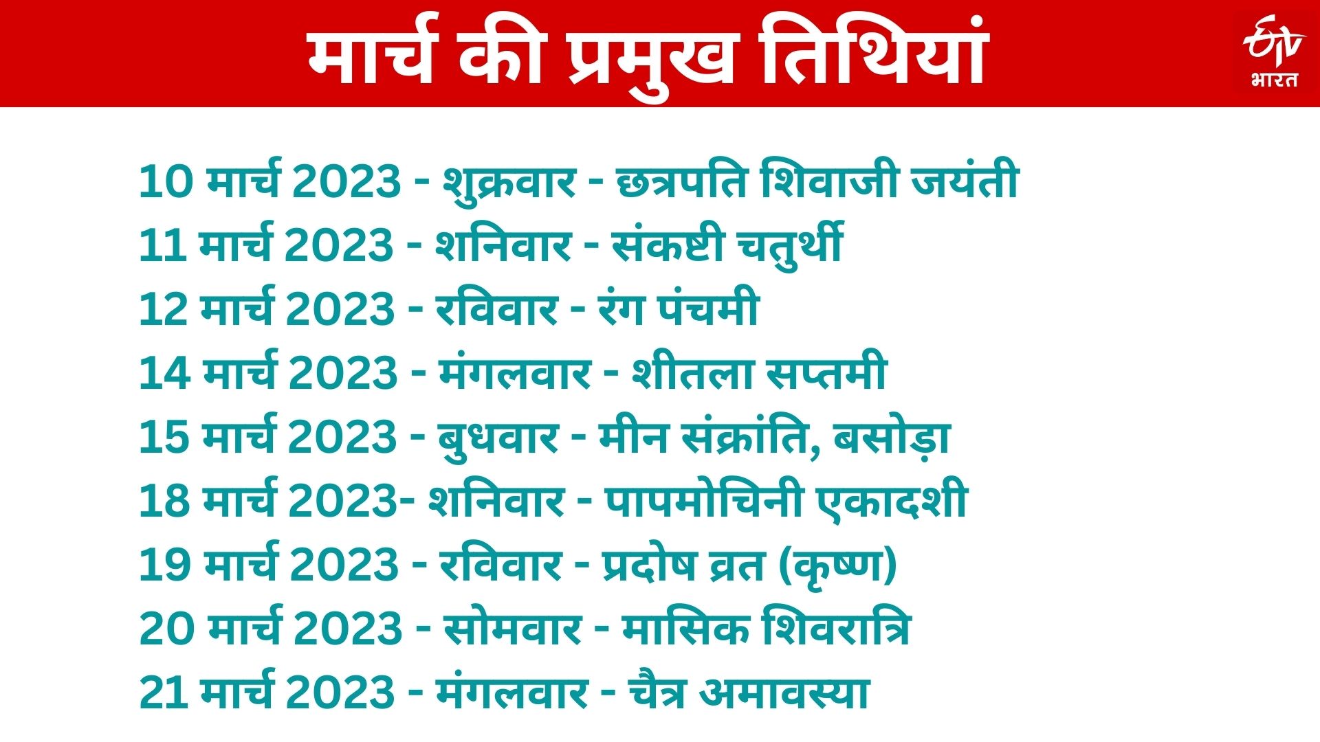 10 से 21 मार्च तक त्योहार