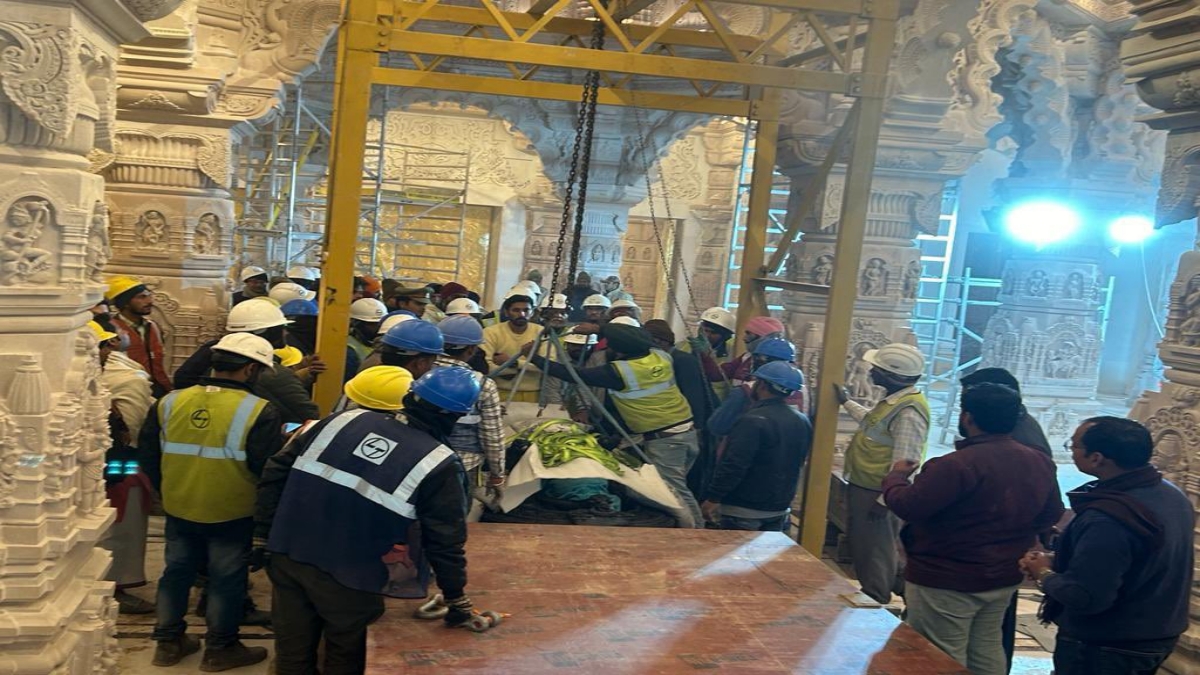 Ayodhya Ram Lalla idol crane lifted