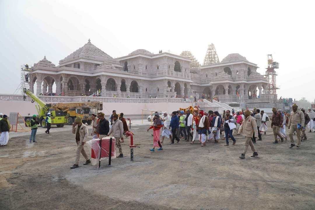 Ram Lalla idol crane lifted to Ayodhya temple before grand ritual