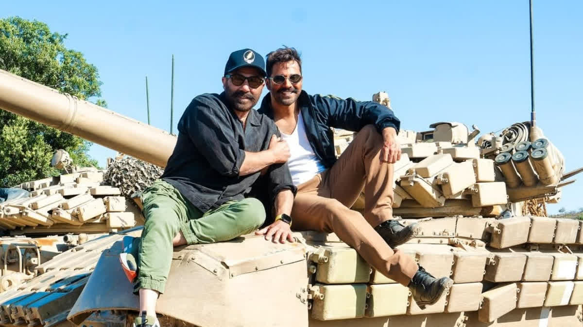 Varun Dhawan and Sunny Deol from the sets of Border 2