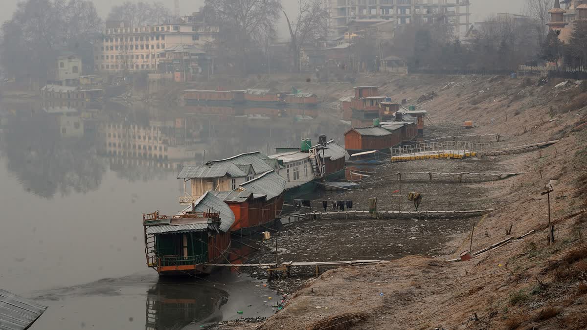 Houseboats moored on the banks of Jhelum amid dry spell in Kashmir