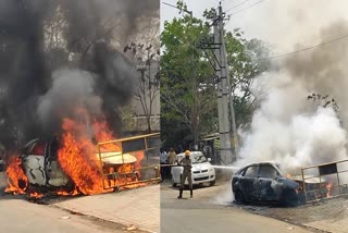 ದಾವಣಗೆರೆ: ನಿಲ್ಲಿಸಿದ್ದ ಕಾರಿನಲ್ಲಿ ಏಕಾಏಕಿ ಬೆಂಕಿ - ಕಾರು ಸಂಪೂರ್ಣ ಸುಟ್ಟು ಕರಕಲು