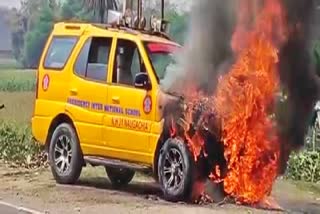Burning school van in Bhagalpur