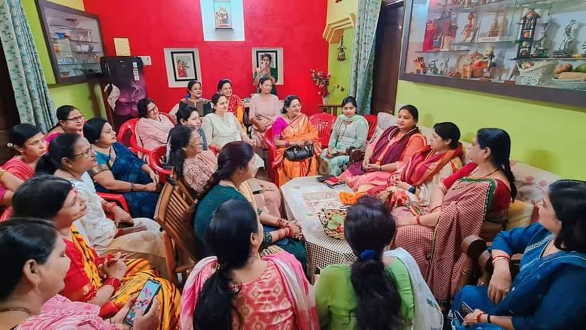 UP BJP Mahila Morcha members during a meeting ahead of PM Modi's visit to Kashi