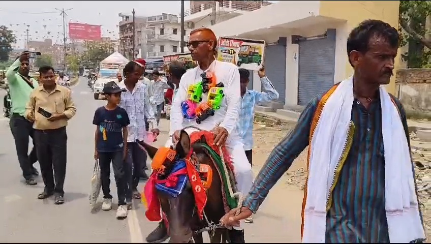 Independent candidate takes donkey ride to campaign in Bihar's Gopalganj