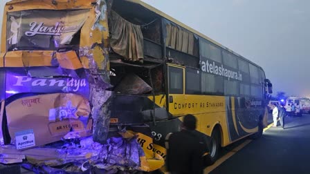 Double decker bus rammed by speeding truck on Lucknow-Agra Expressway in Uttar Pradesh on Saturday May  18, 2024