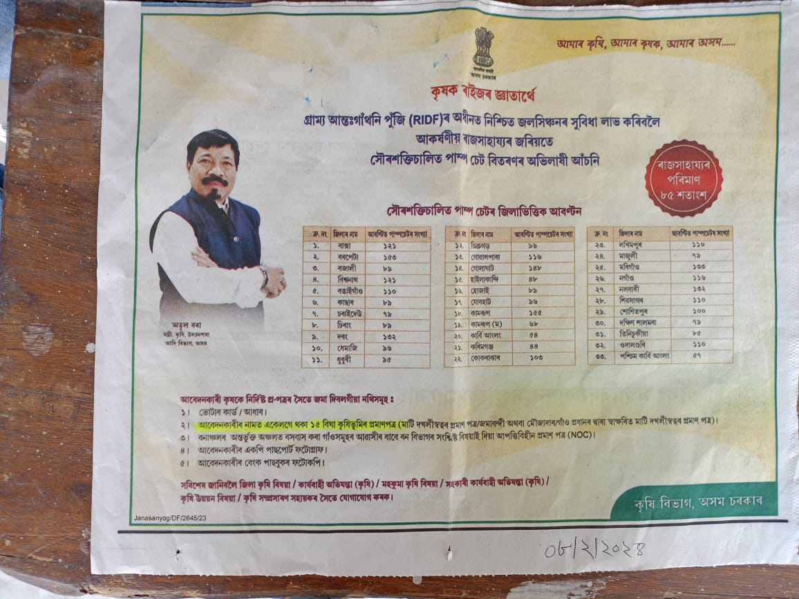 Error in the advertisement of the assam Agriculture Department