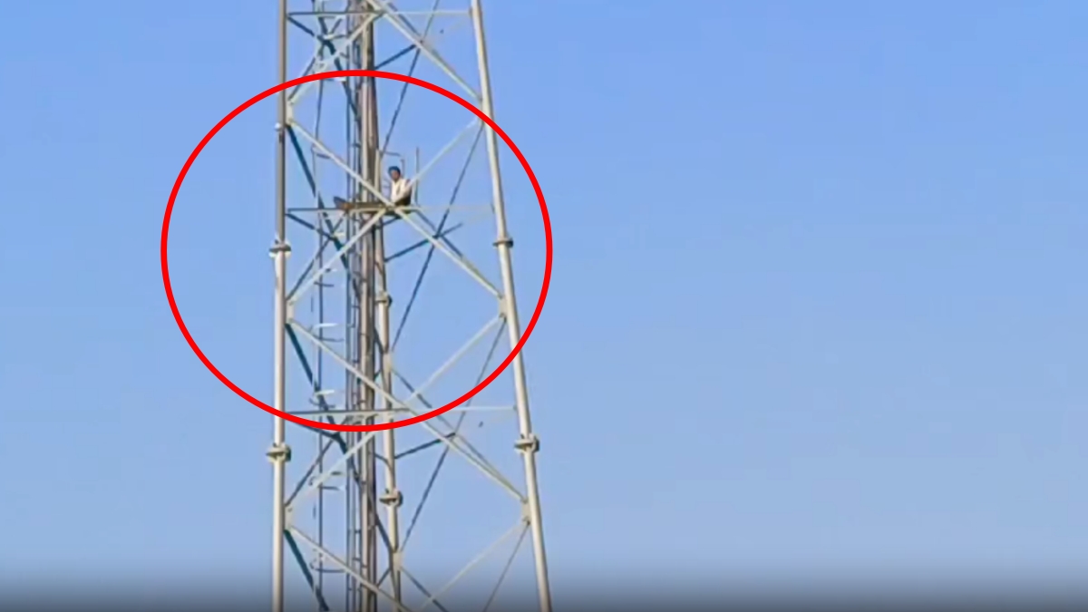 MAN ON MOBILE TOWER