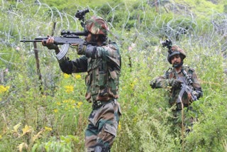Army personnel patrol along the Line of Control (LoC), at Machil sector, in Kupwara on Wednesday.