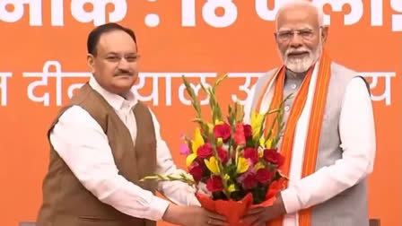 PM Modi greeted by BJP president J P Nadda