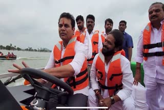 KTR Boat Driving in Madhyamaneru Reservoir