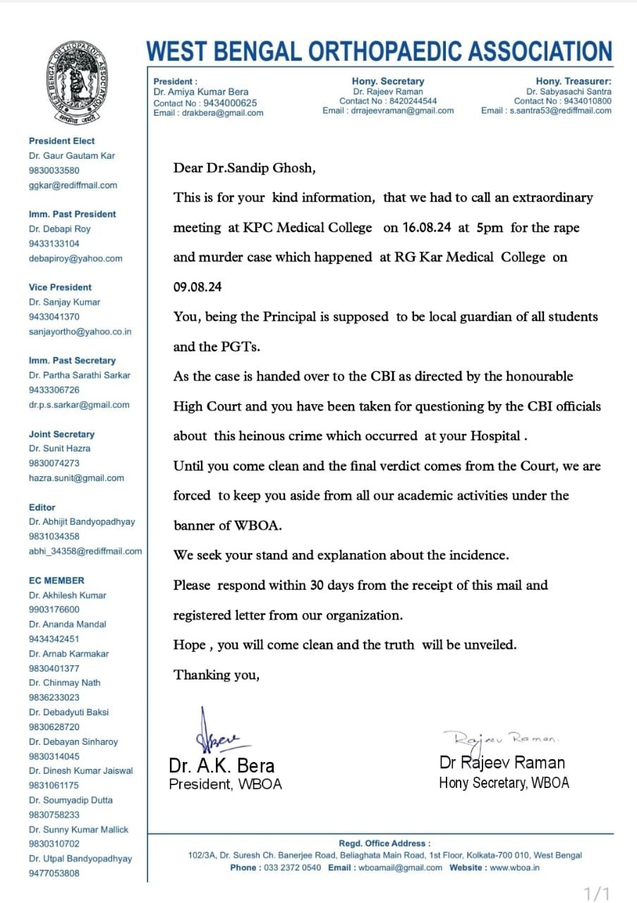 State Orthopedic Association cancels membership of Dr Sandip Ghosh