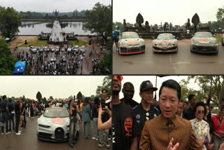 The centuries-old temples of Cambodia's famed Angkor Wat played host to a parade of Rolls-Royces, Ferraris and Lamborghinis Tuesday, although drivers were banned from revving their supercharged engines.