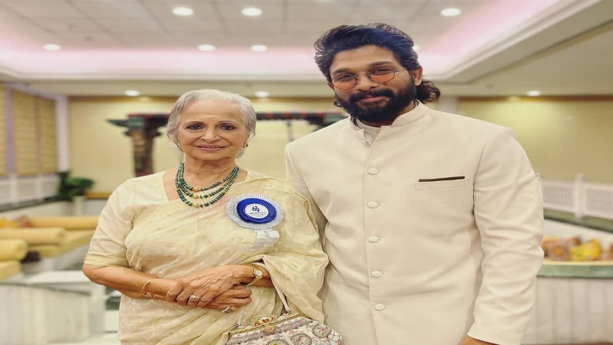 Allu Arjun poses with National film award winners Waheeda rehman Alia bhatt Kriti sanon