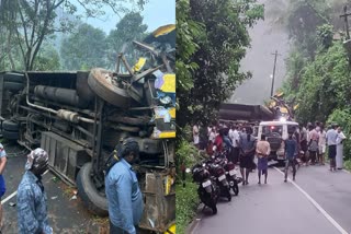 എരുമേലി കണമല അട്ടിവളവിൽ അയ്യപ്പഭക്തർ സഞ്ചരിച്ച ബസ് മറിഞ്ഞു  Bus Accident In Erumeli  എരുമേലിയില്‍ അയ്യപ്പഭക്തർ സഞ്ചരിച്ച ബസ് മറിഞ്ഞു  ബസ് നിയന്ത്രണം വിട്ടു മറിഞ്ഞു  കര്‍ണാടക