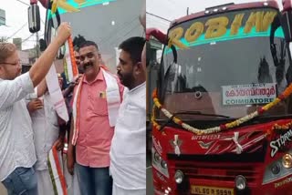 robin bus starts interface service  robin bus issue  robin bus mvd issue  robin bus permit violation  robin bus interface service  pathanamthitta coimbatore bus  tourist bus robin  റോബിൻ ബസ്  എംവിഡി റോബിൻ ബസ്  പാലായിൽ ബസ് തടഞ്ഞ് എംവിഡി  റോബിൻ ബസിന് സ്വീകരണം  റോബിൻ ബസ് കോടതി ഉത്തരവ്