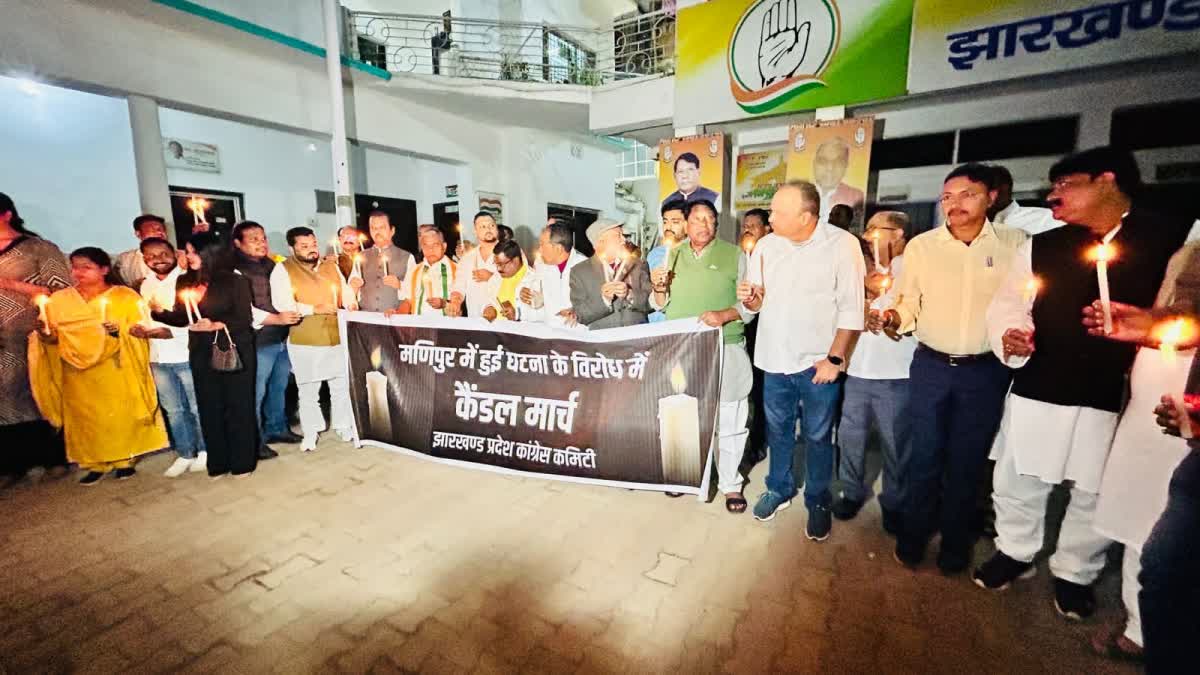 Congress leaders protested against ongoing violence in Manipur by lighting candles in Ranchi