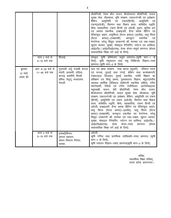 यूपी बोर्ड 10वीं-12वीं परीक्षा का टाइम टेबल जारी