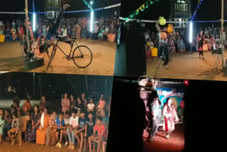 cycle circus street performance in Kasaragod  cycle circus street performance  cycle circus in village  major street performance in India  Indian street performance  നാട്ടിന്‍പുറത്ത് വീണ്ടുമെത്തി സൈക്കിള്‍ യജ്ഞം  സൈക്കിള്‍ യജ്ഞം  കേരളത്തില്‍ സൈക്കിള്‍ യജ്ഞം  ഇന്ത്യയിലെ തെരുവ് കലകള്‍  തെരുവിലെ അഭ്യാസ പ്രകടനങ്ങള്‍