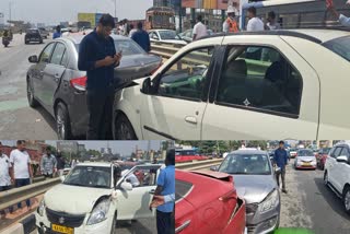 Serial accident on airport road, cars damaged