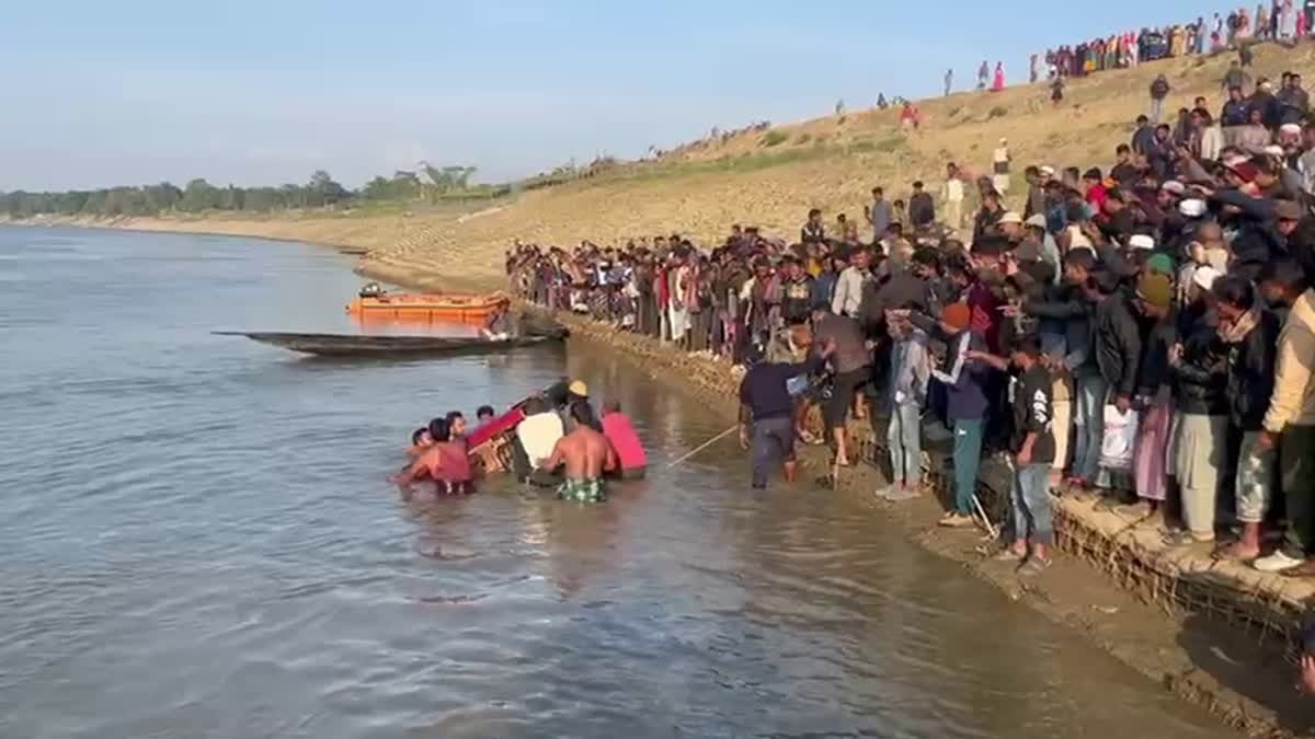 Rescuers retrieve car from Barak river in Cachar, Assam