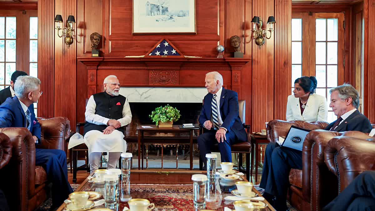 Prime Minister Narendra Modi in a meeting with US President Joe Biden during QUAD Summit at Wilmington in Delaware