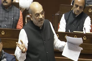 Union Home Minister Amit Shah speaks during the Constitution debate in Rajya Sabha, in New Delhi on Tuesday.