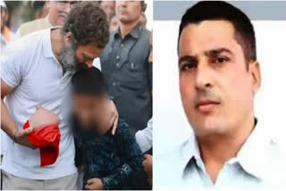 A combination of photos of Rahul Gandhi (left) accepting the piggy bank from deceased Manoj Parmar's son during BJY (right) file photo of Manoj Parmar