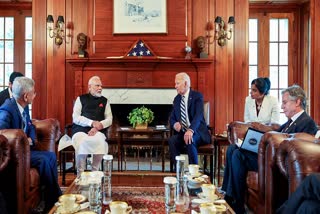 Prime Minister Narendra Modi in a meeting with US President Joe Biden during QUAD Summit at Wilmington in Delaware