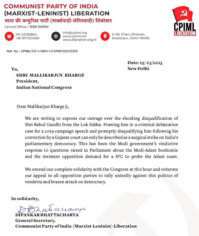 Dipankar Kharge writes to Mallikarjun Kharge