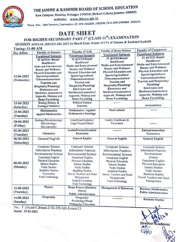 JKBOSE releases date sheets for class 10, 11, 12 for hard zone areas