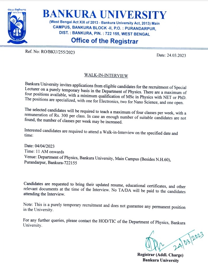 Bankura University Notice