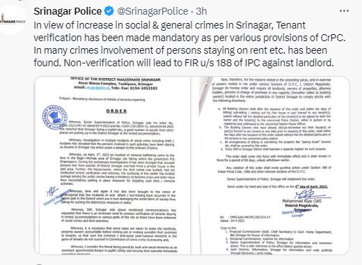 district-admin-srinagar-directs-landlords-to-furnish-details-of-tenants-within-10-days