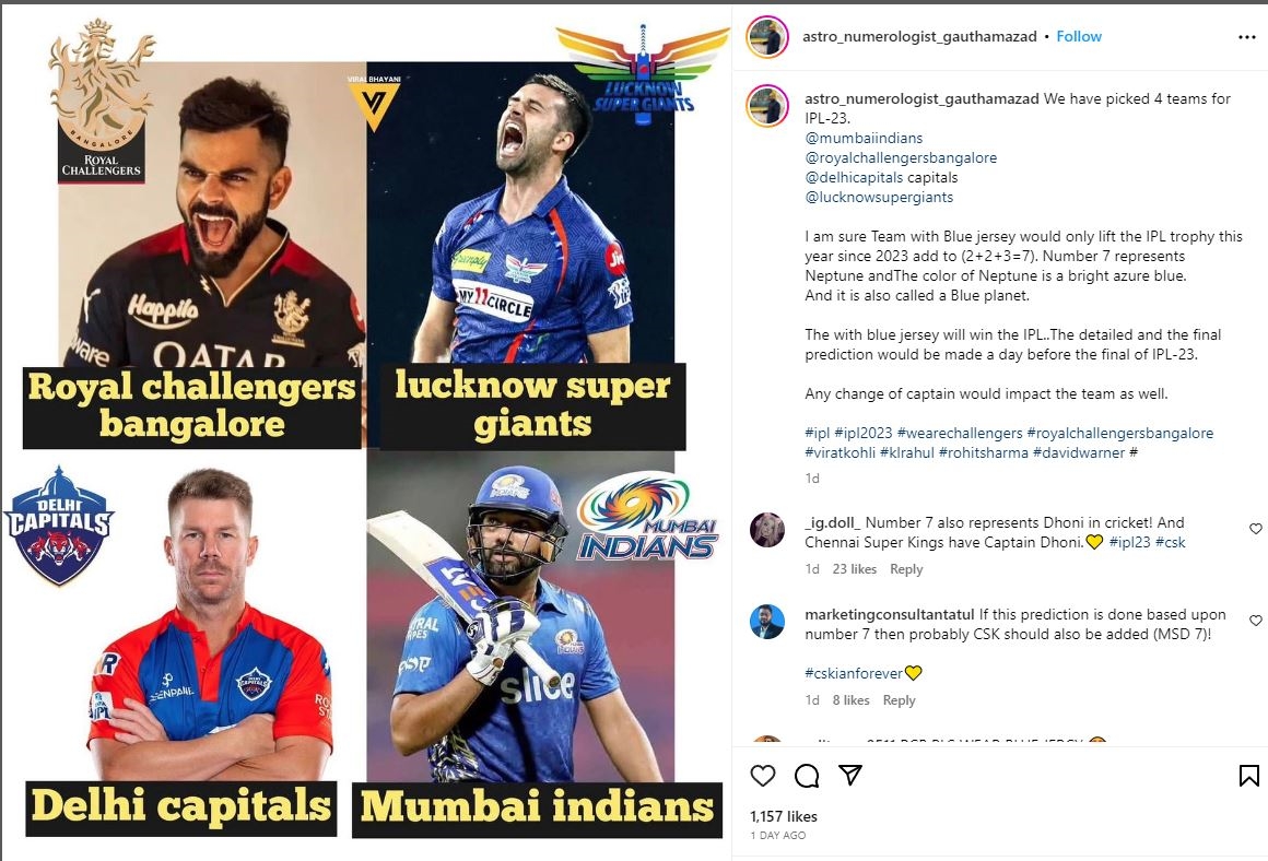 ipl 2023 famous numerologist gautham azad prediction 4 teams to reach playoffs