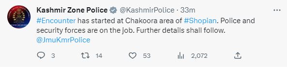 Encounter Stared in shopian Chakoora