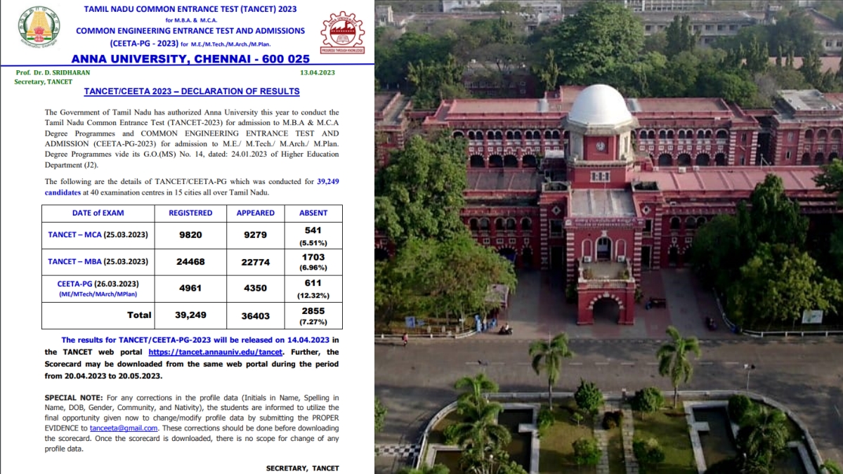 TANCET 2023 மற்றும் CEETA-PG 2023 முடிவுகள் குறித்து அதிகாரப்பூர்வ அறிவிப்பு