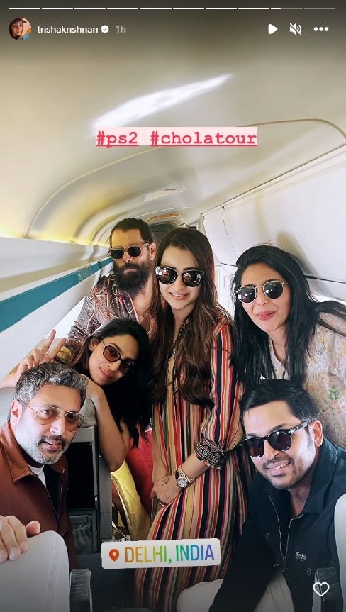 PS 2 promotions: Trisha shares pic with Vikram, Jayam Ravi, Karthi, Aishwarya Lekshmi and Shobhita taking off to Delhi