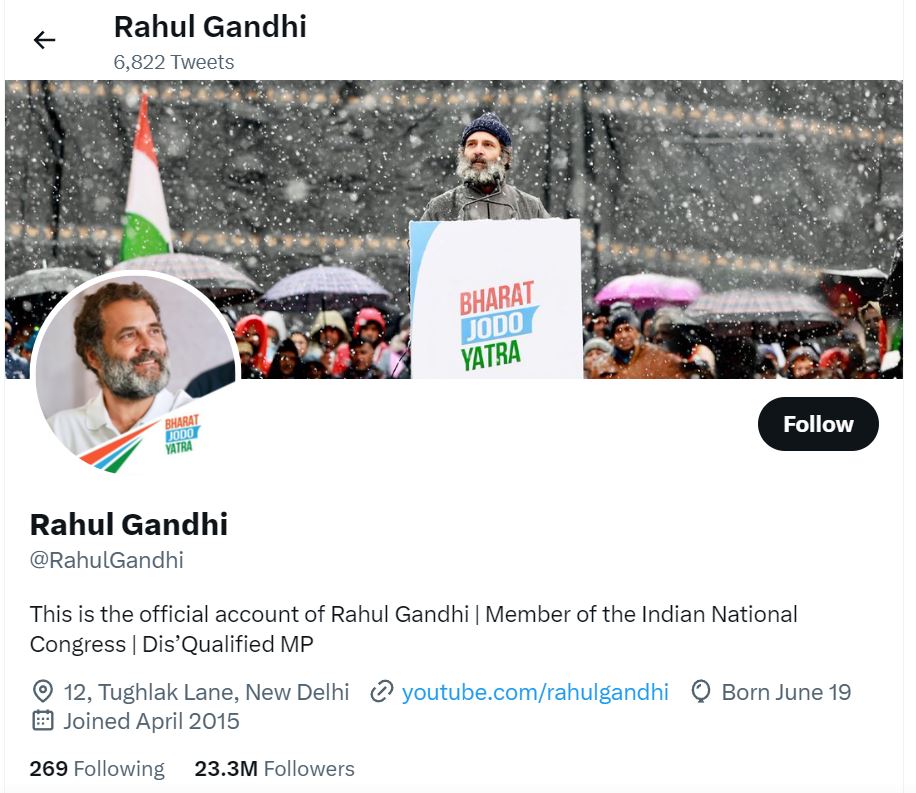No Blue Tick on Congress leader Rahul Gandhi Twitter Account