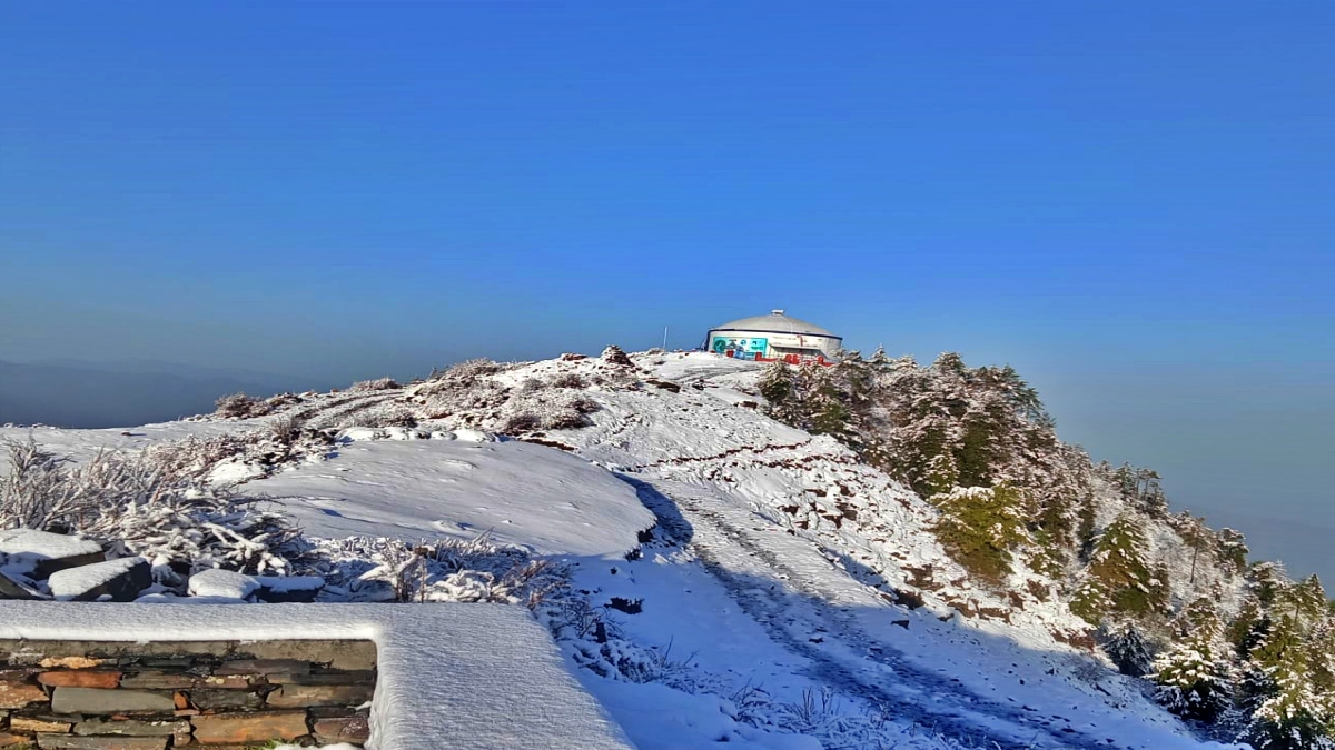 snowfall in Mata Shikari Temple area