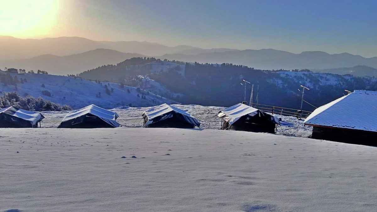 snowfall in Mata Shikari Temple area