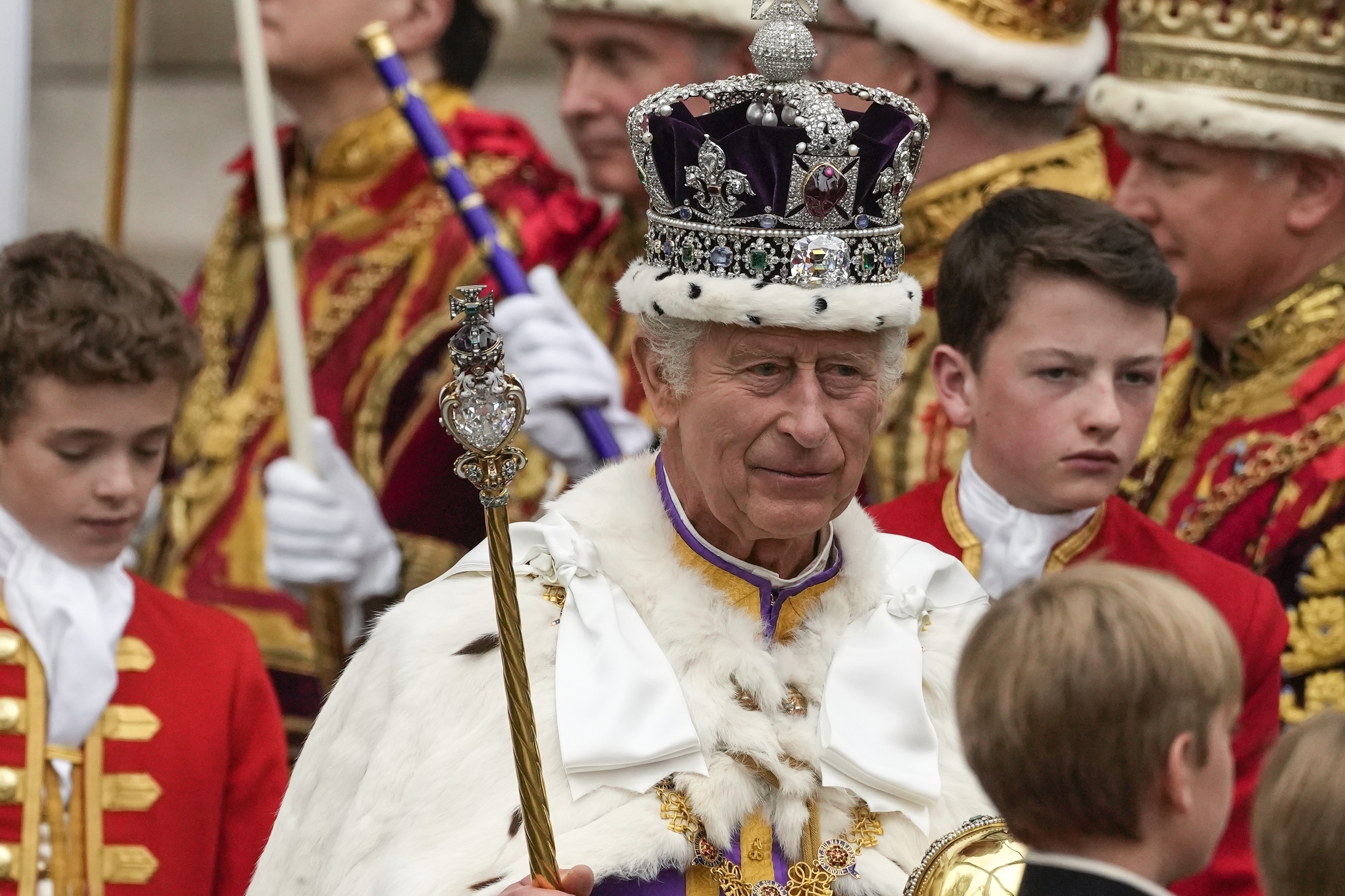 King Charles III departs Westminster Abbey after his coronation ceremony