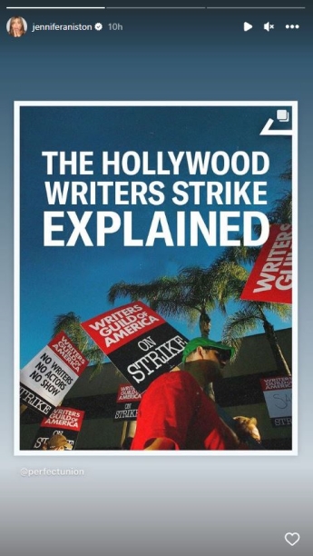 Friends fame actor Jennifer Aniston expresses support for Writers Guild Association (WGA) strike